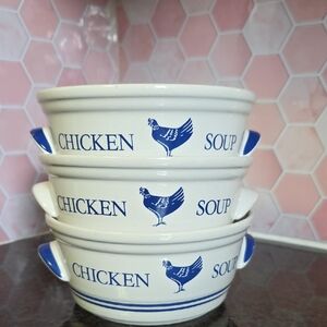 Elegant Blue and White Chicken Soup Bowls
